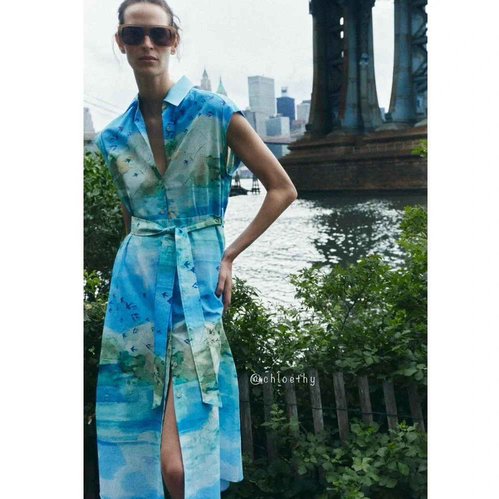 Zara PRINTED SHIRT DRESS ZW COLLECTION